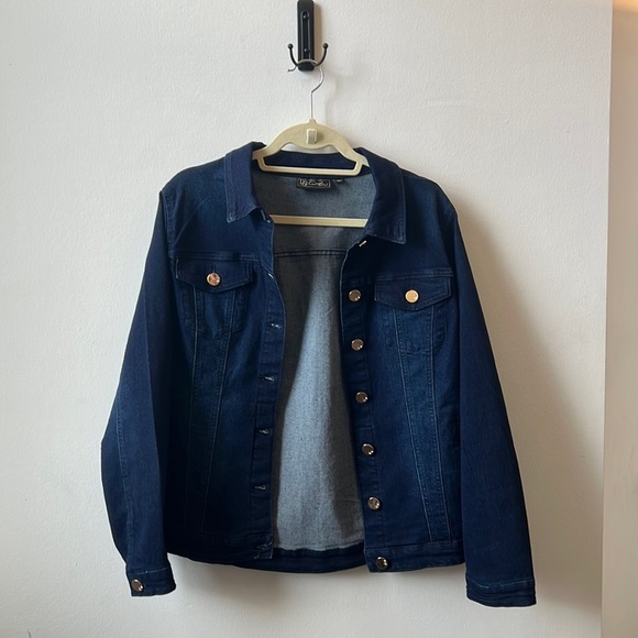DG2 by Diane Gilman Classic Stretch Signature Denim Jacket Size Large - Picture 2 of 12